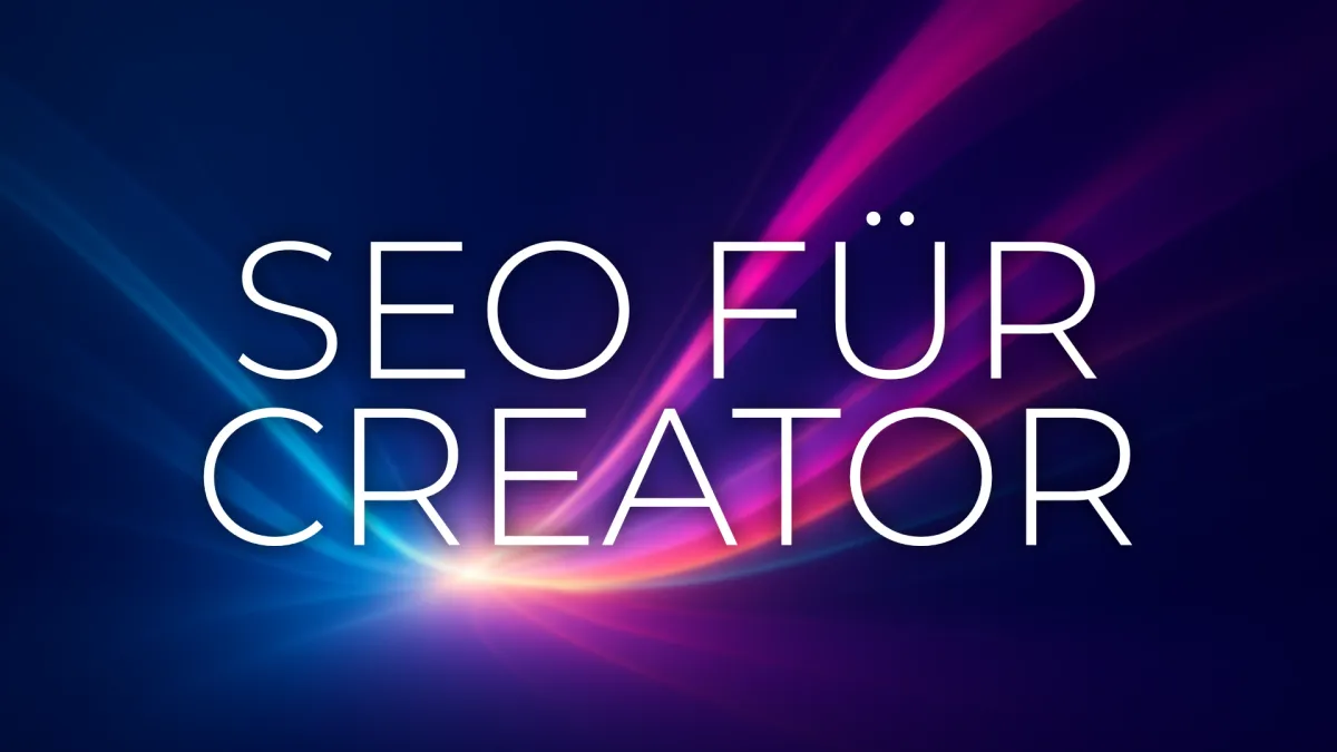 Abstraktes farbiges Lichtdesign in Blau und Magenta mit leuchtenden Linien auf dunklem Hintergrund, das Struktur und Sichtbarkeit symbolisiert – Headerbild für SEO für Creator.