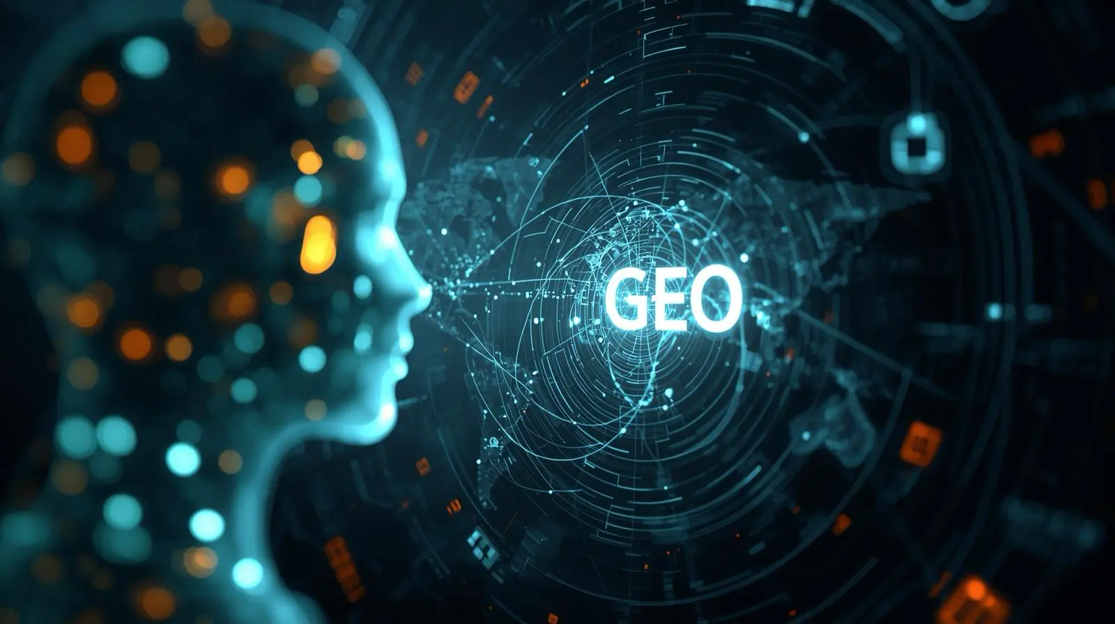 AI와 검색엔진이 GEO 최적화를 상징하는 이미지